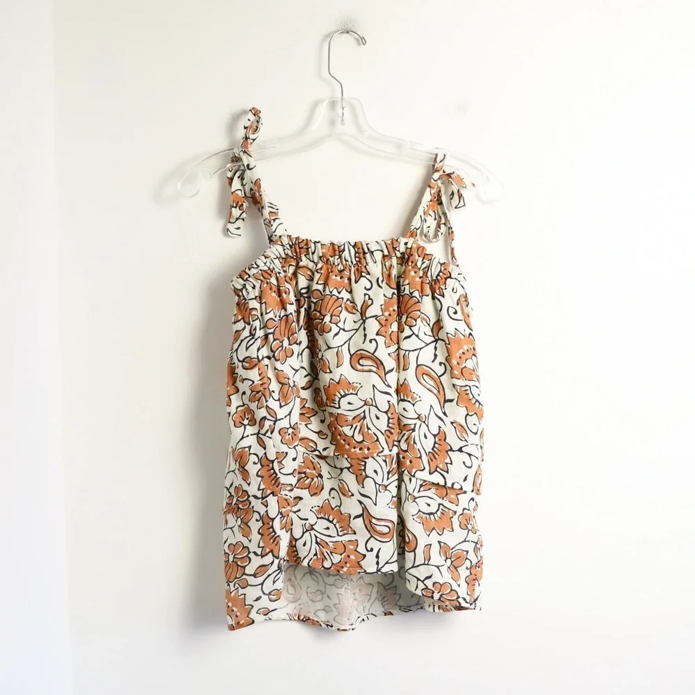 NWT Le Ragazze made in Italy 100% linen top M tiered floral print cottagecore - Picture 6 of 14